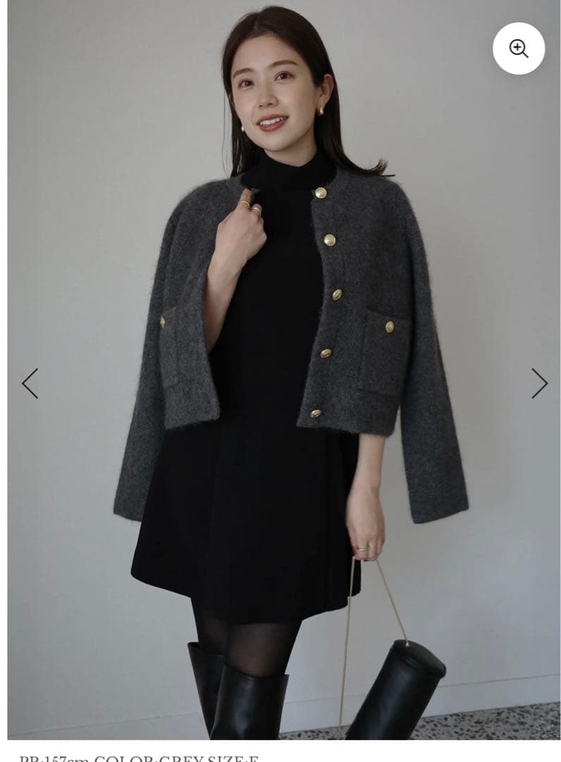 anuans アニュアンス カシミヤブレンドノーカラーニットジャケット