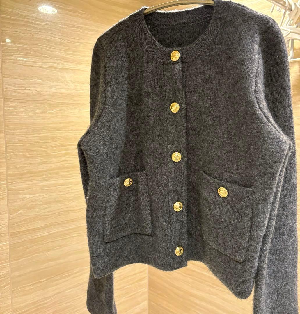 anuans アニュアンス カシミヤブレンドノーカラーニットジャケット