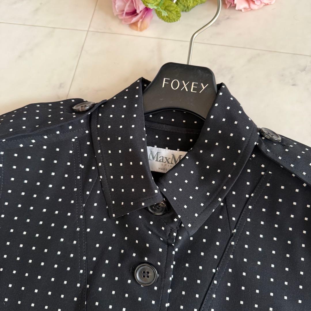 極美品★マックスマーラ 白タグ 近年 シルク100% ベルト付コート 42 黒