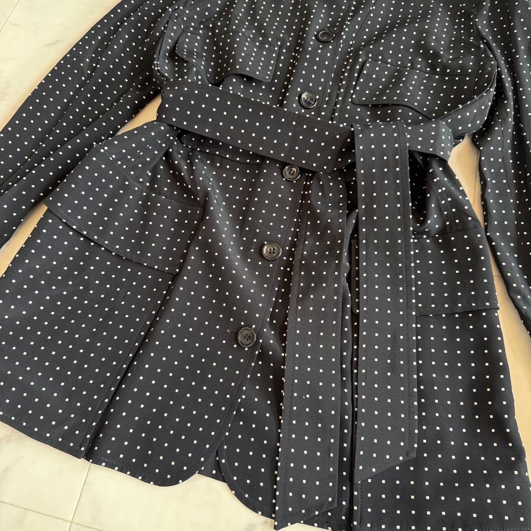 極美品★マックスマーラ 白タグ 近年 シルク100% ベルト付コート 42 黒