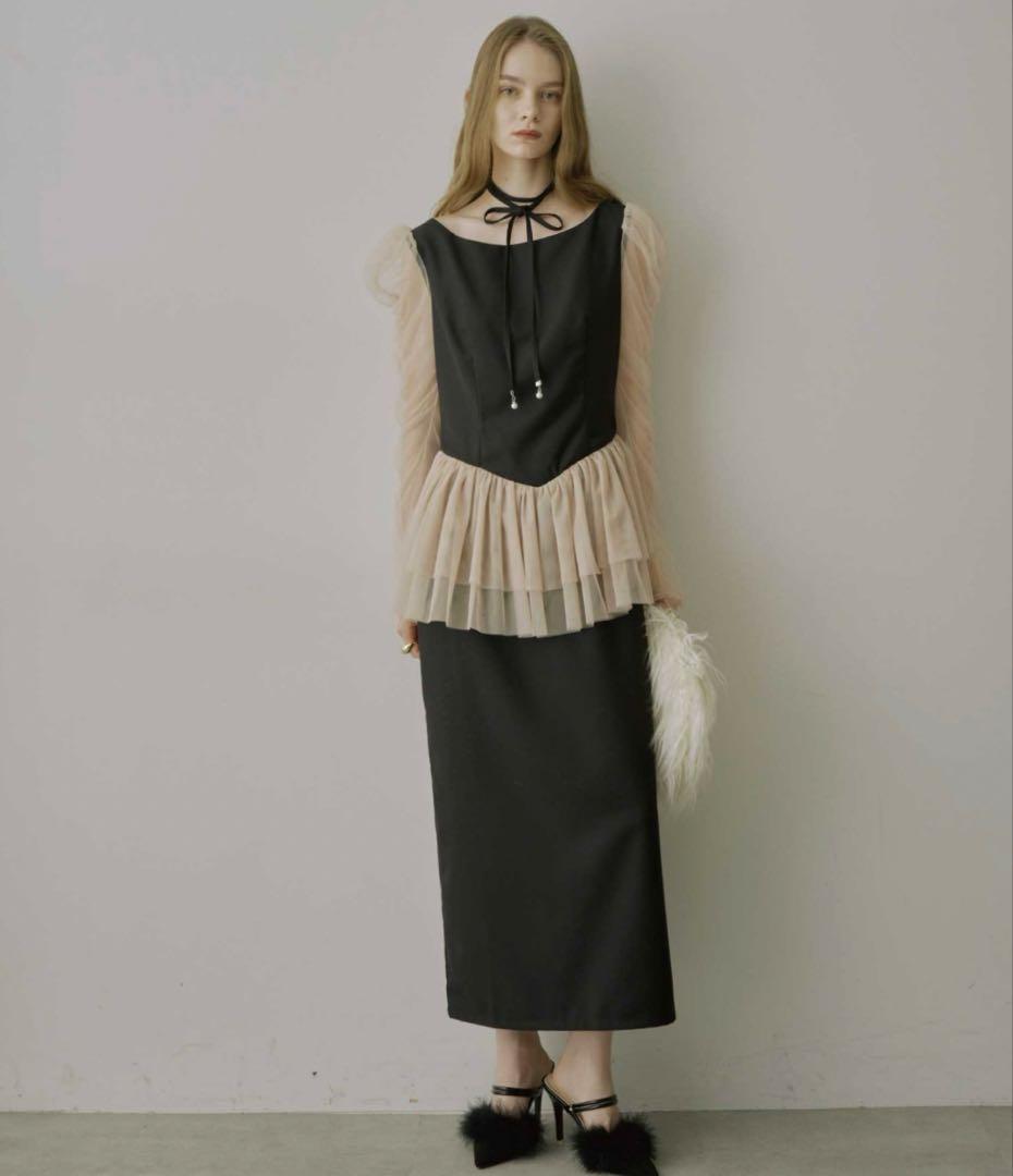 VIOLETTA チョーカー付きチュールスリーブドレス　オケージョンドレス