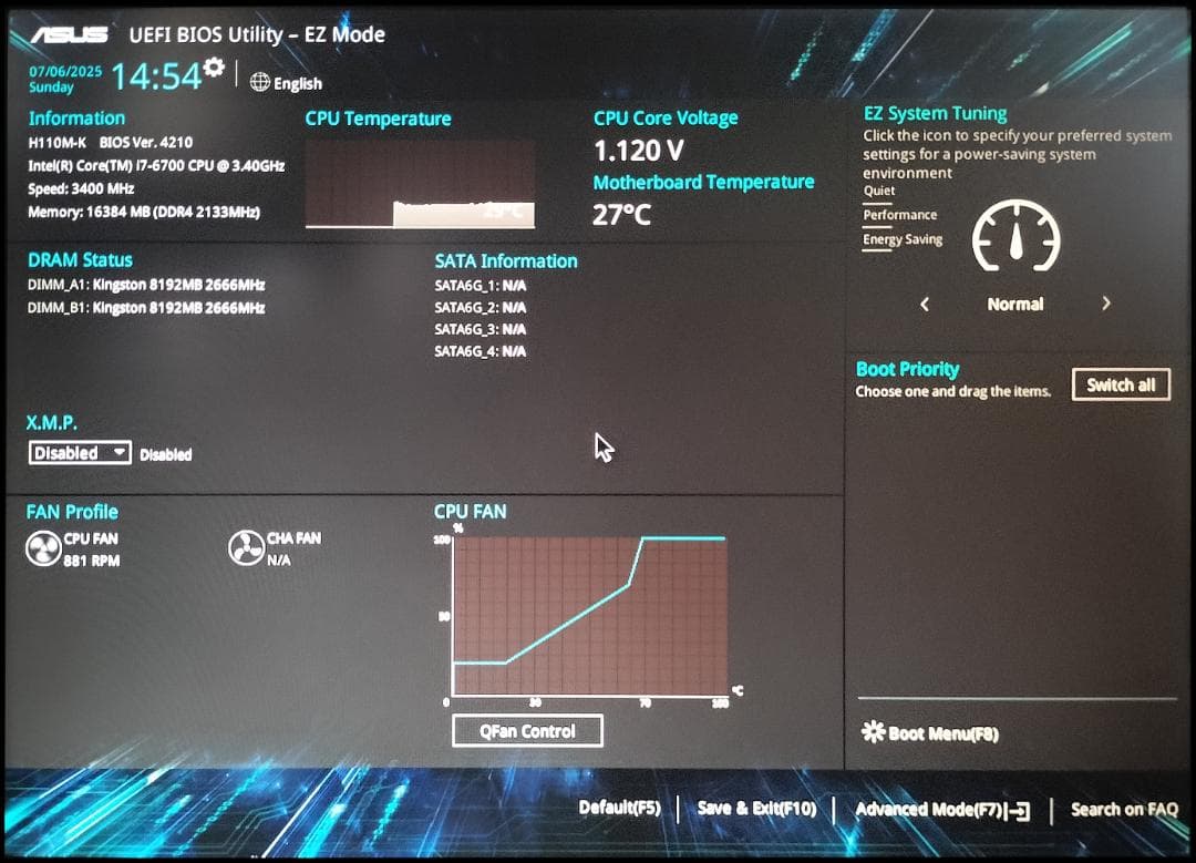[動作確認済] ASUS H110M-K メモリ16GB+CPU(クーラー)付