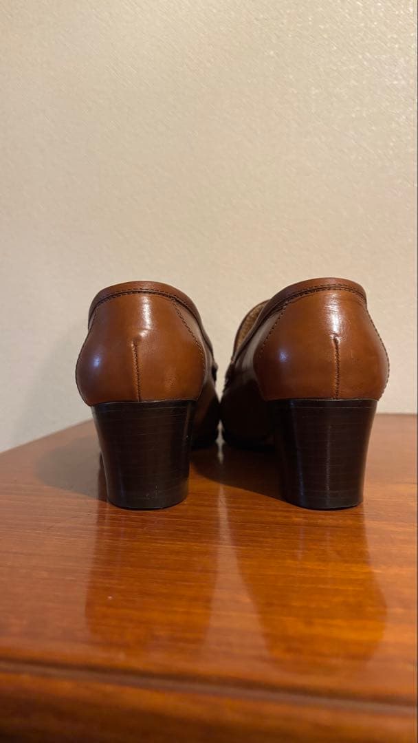 エルメス　ブラウンレザー ローファー ゴールドHロゴ