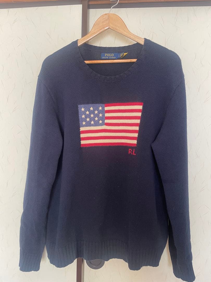 POLO RALPH LAUREN セーター 星条旗 ニットLサイズ ネイビー