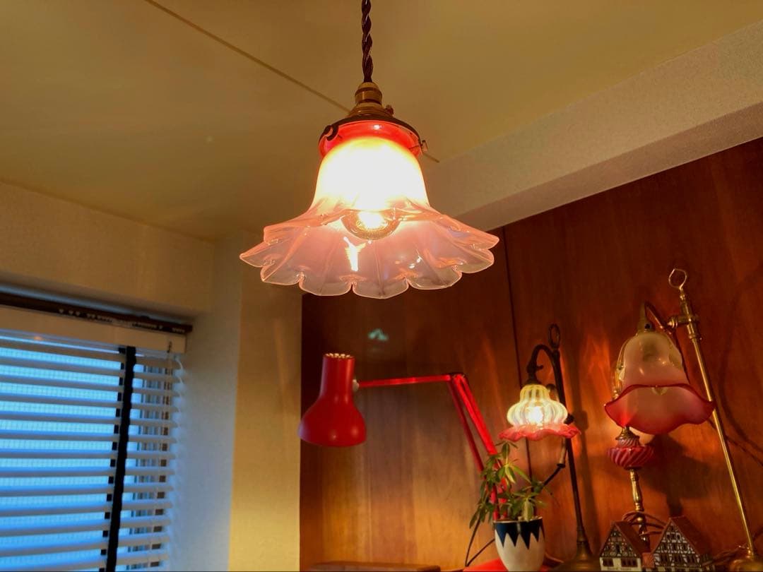 ランプシェード　オパールセント　アンティーク　フランス　フラワー