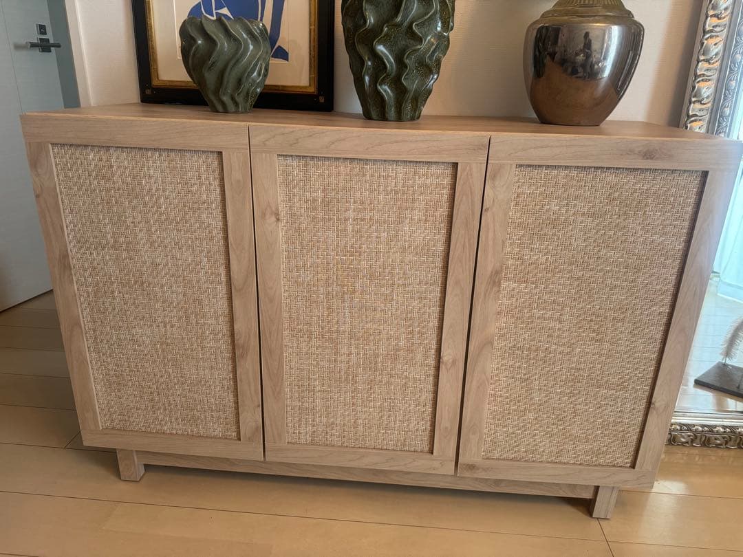 LOWYA キャビネット サイドボード リビング収納 麻調 ナチュラル 幅120