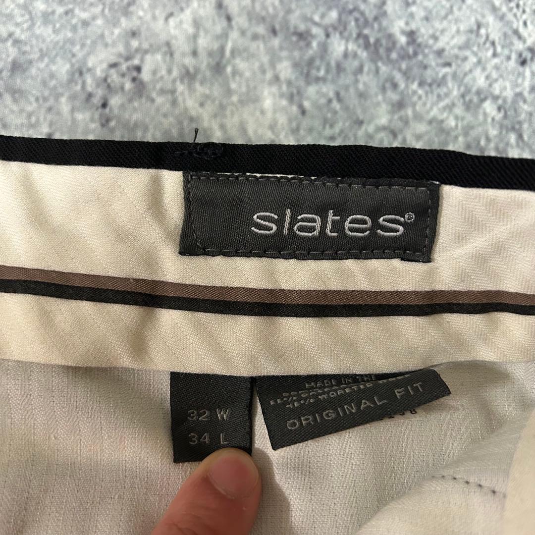 00s SLATES ツータック スラックス ブラックW32 ウールギャバ