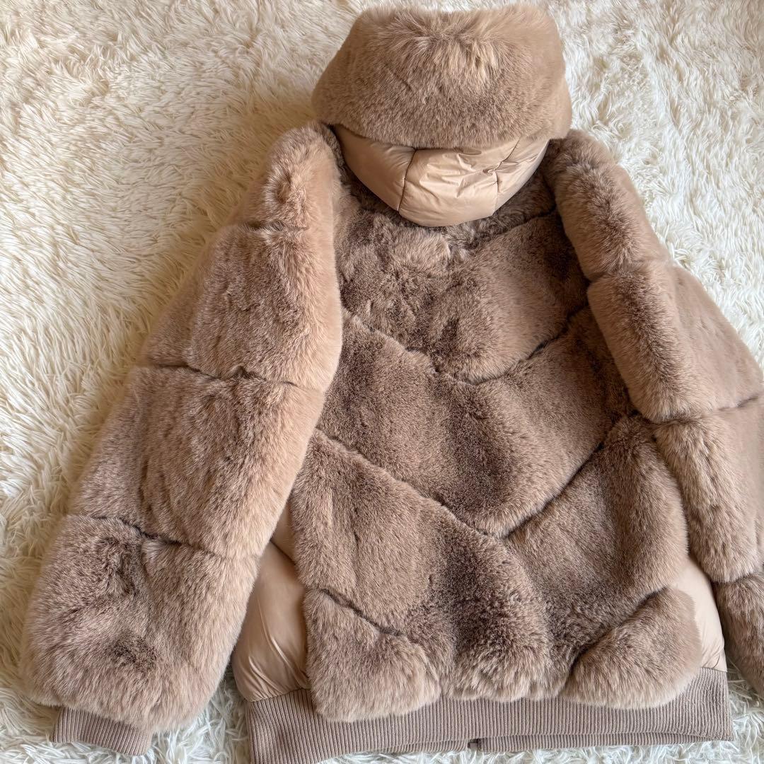 リナシメント ファー×キルティング切替 フーディコート S ベージュ ジャケット