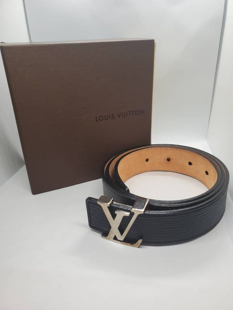 美品　ルイヴィトン サンチュールLVイニシャルベルト 85/34ブラック レザー