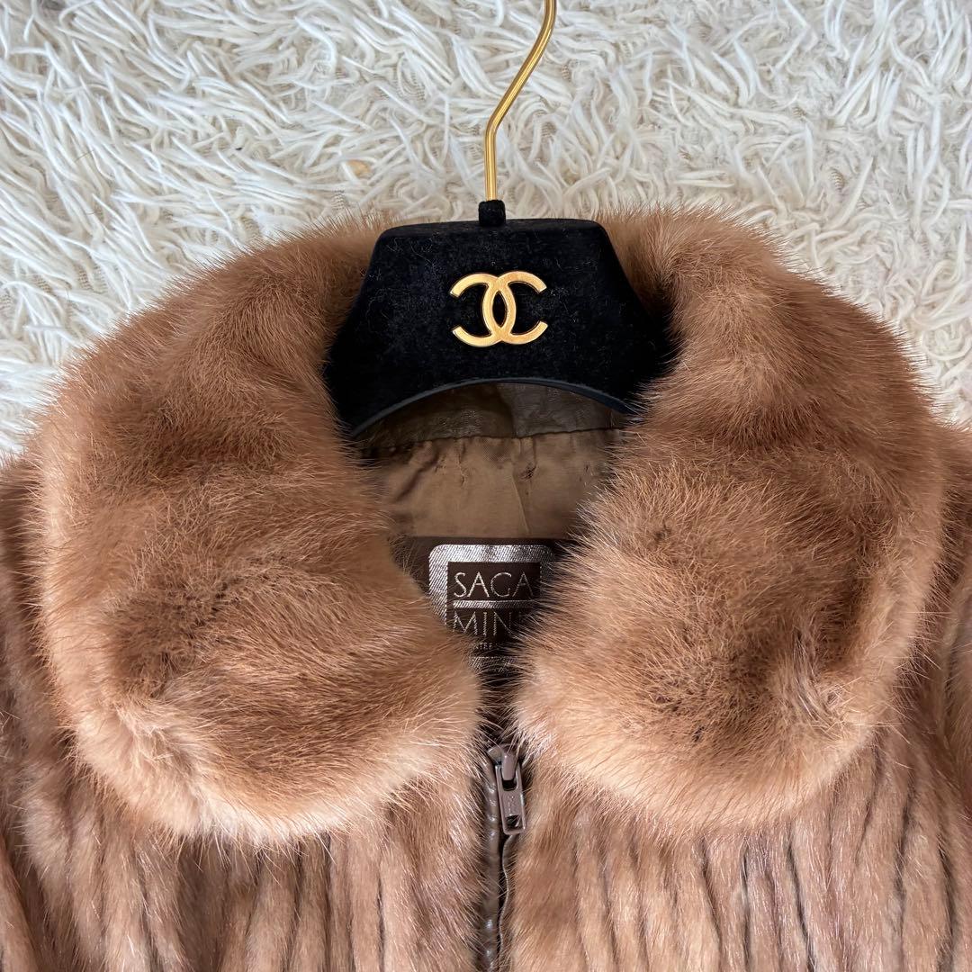 希少 サガミンク レザーミックス ジップアップブルゾン リアルファー 毛皮 M