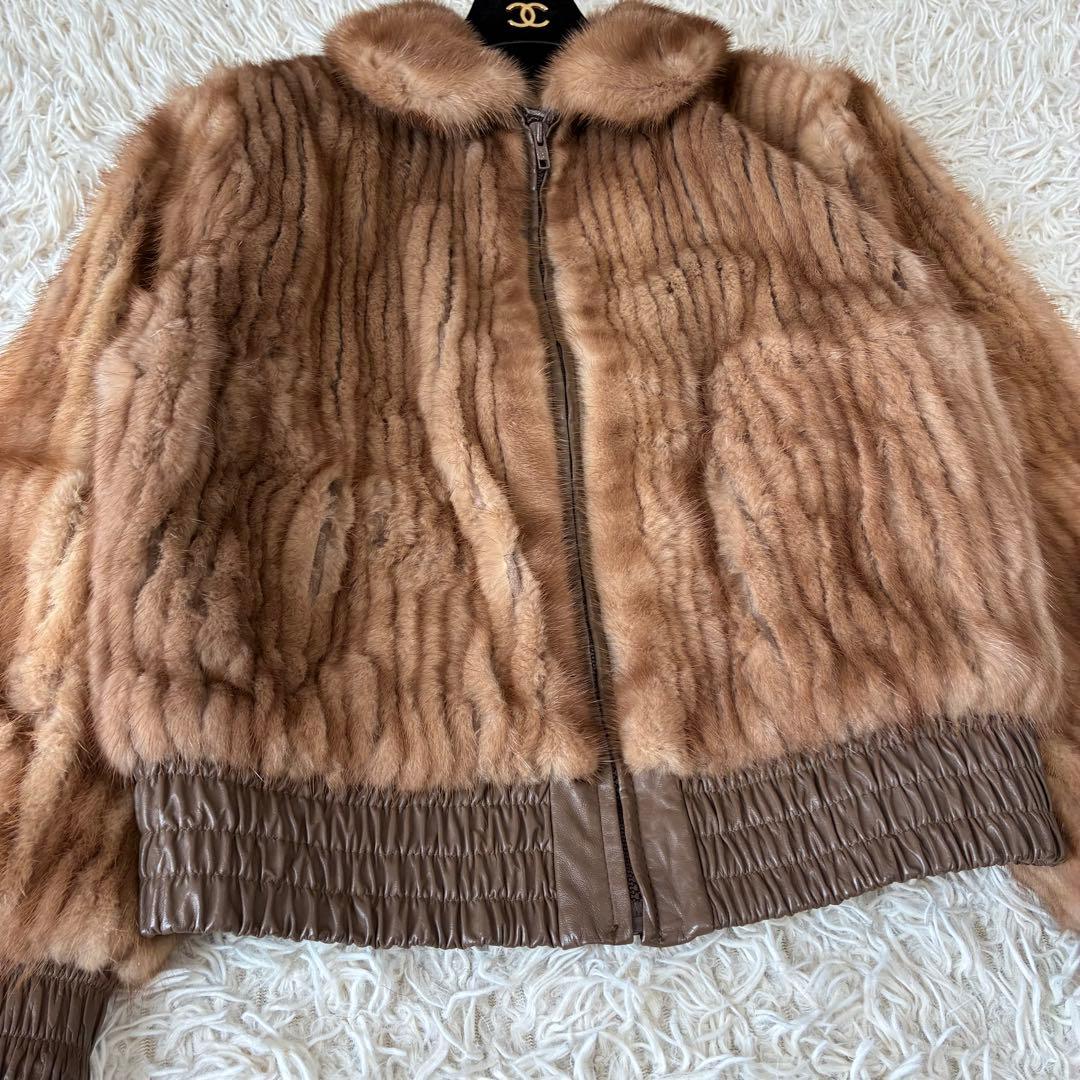 希少 サガミンク レザーミックス ジップアップブルゾン リアルファー 毛皮 M