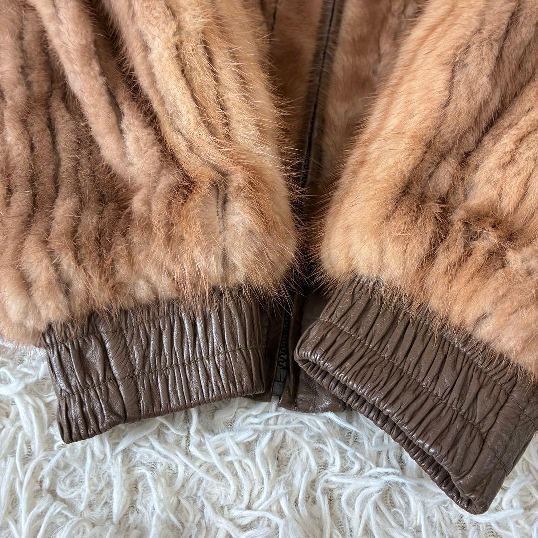 希少 サガミンク レザーミックス ジップアップブルゾン リアルファー 毛皮 M