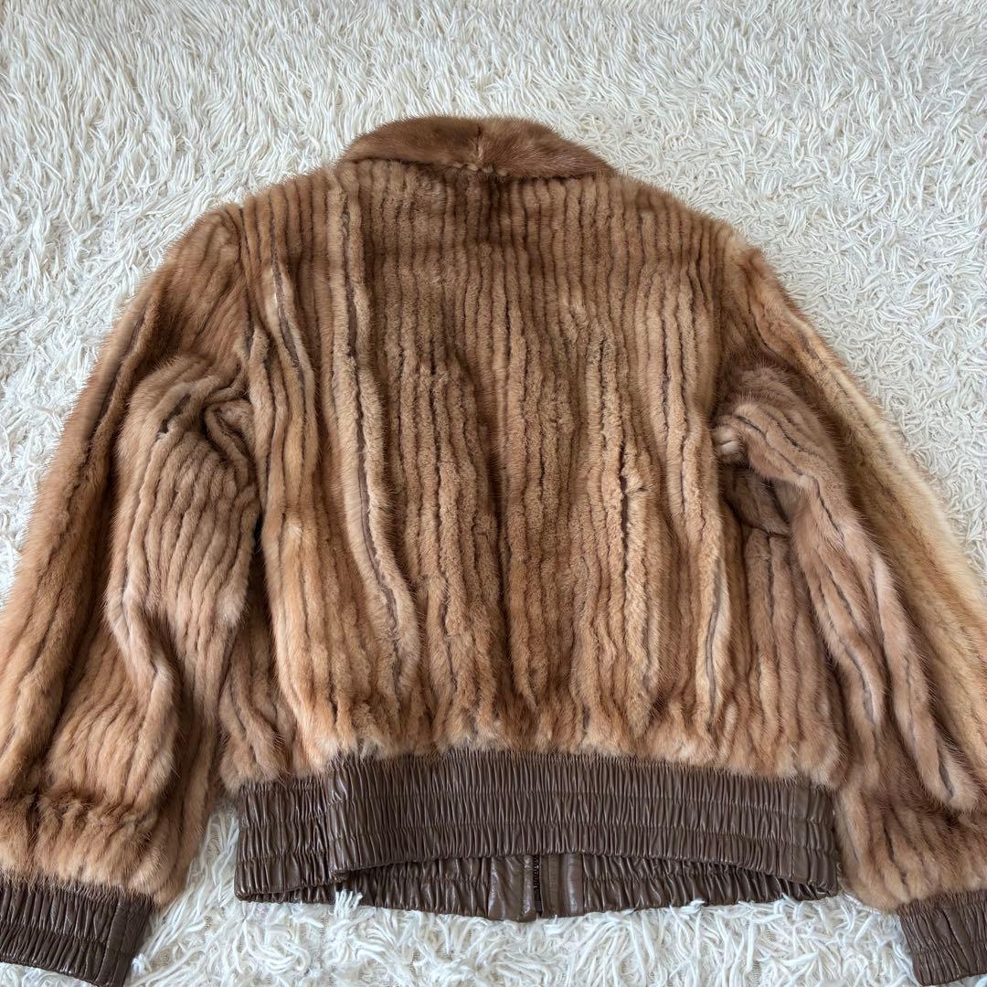 希少 サガミンク レザーミックス ジップアップブルゾン リアルファー 毛皮 M