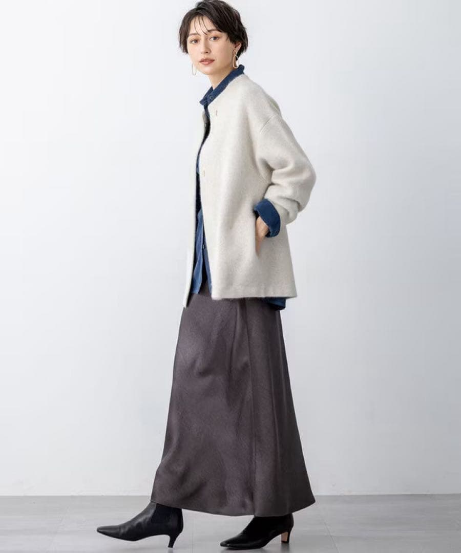 23区今季見上愛さん着用/洗えるラクーンブレンドダブルフェイス ニット アウター