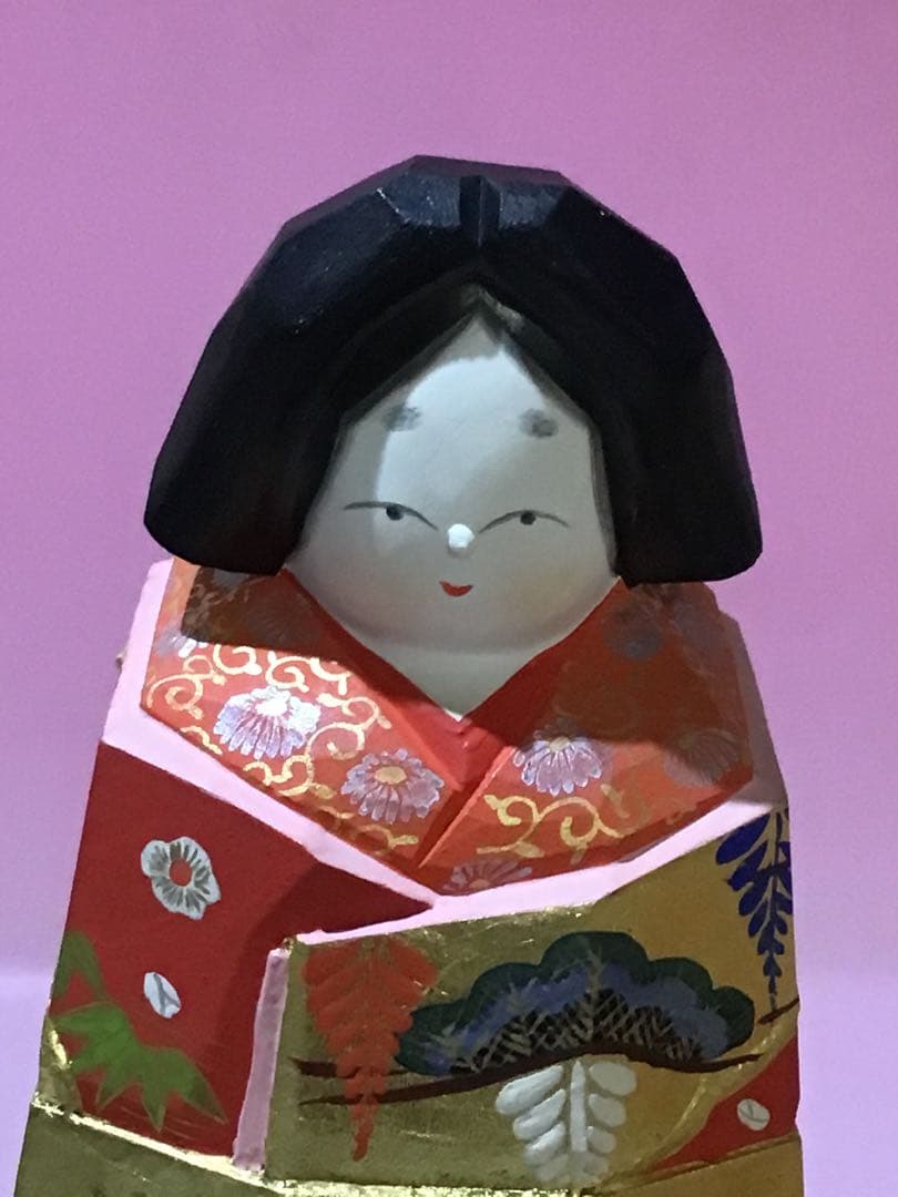 12398 奈良 一刀彫 雛人形 立雛 南部 山脇利精 金彩 木彫 美品