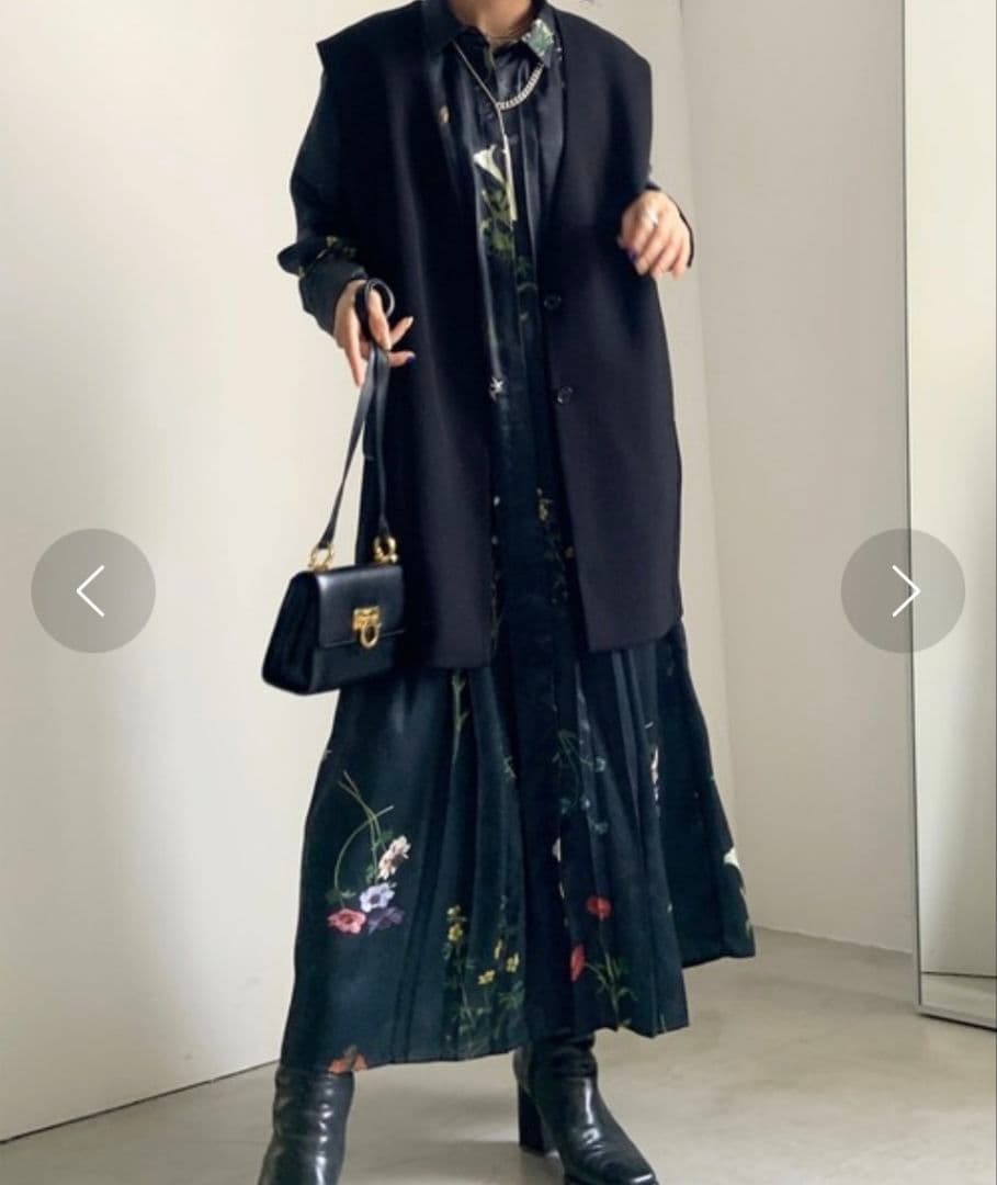 Ameri アメリ ベスト付き 花柄ロングワンピース