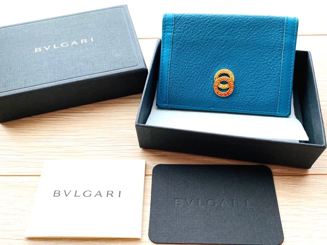 【タイムセール】美品　希少BVLGARI 青レザーカードケース　名刺入れ　箱付き