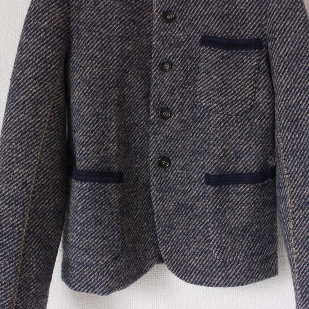 45R デニムツイードニットのジャケット Mサイズ ネイビー スタンドカラー