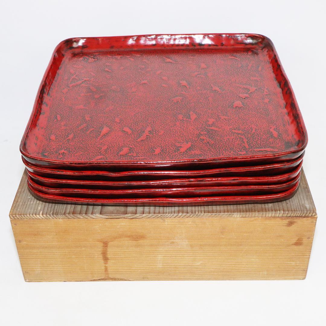 角盆　5客　漆　会席　箱付き木製　蒔絵 折り鶴