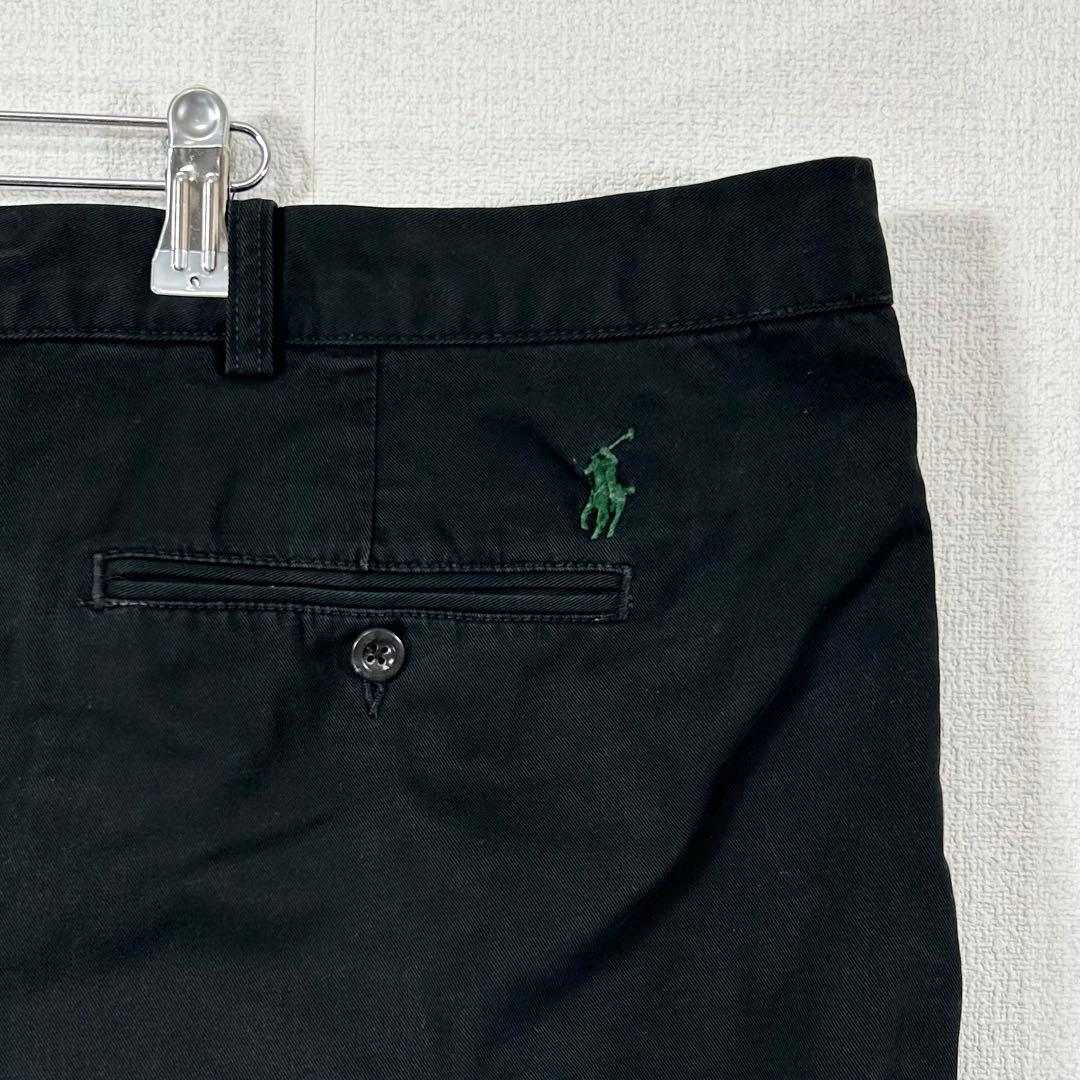 ポロラルフローレンノータックチノパンツP376刺繍ロゴ黒ワイドw54アメリカ古着