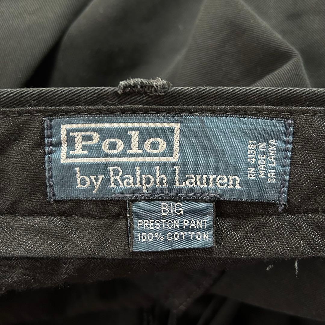ポロラルフローレンノータックチノパンツP376刺繍ロゴ黒ワイドw54アメリカ古着