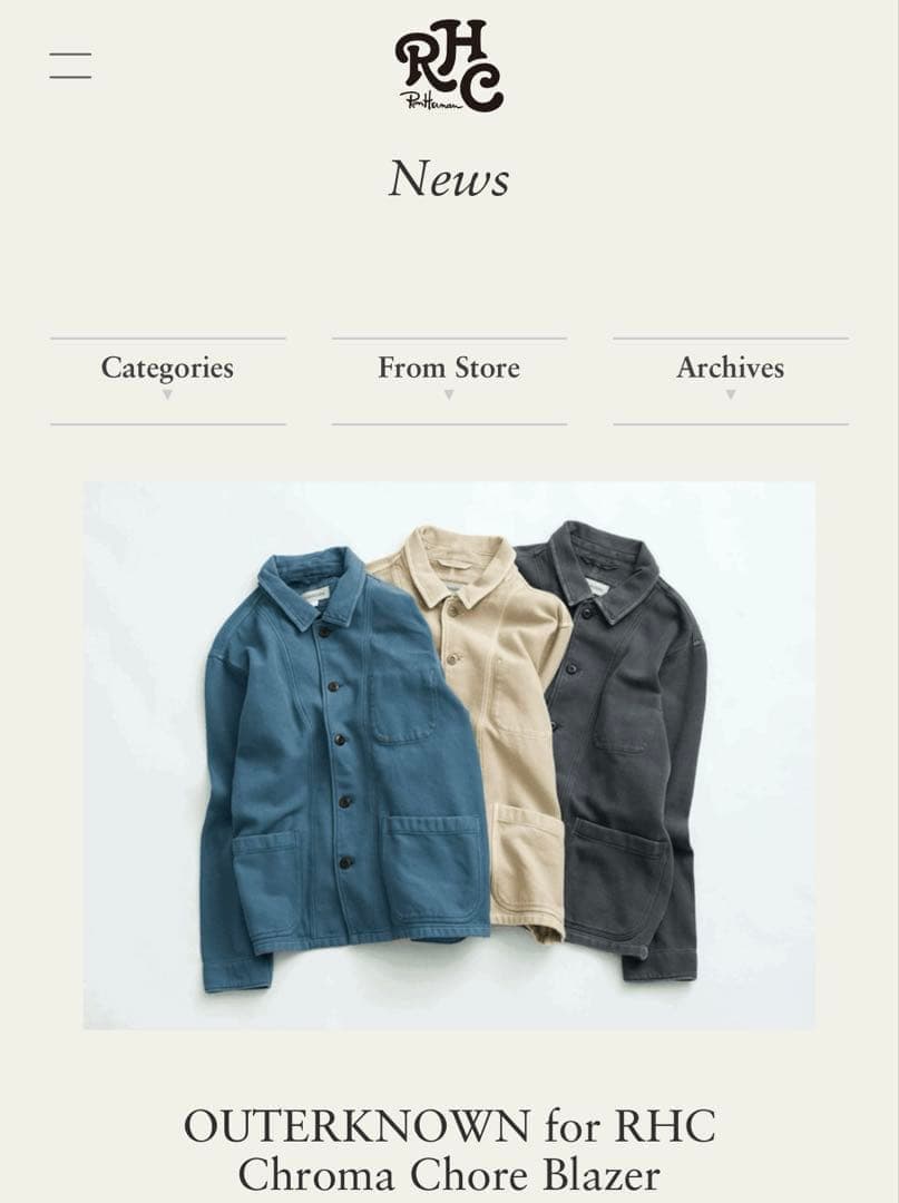 ジャケット・アウター OUTERKNOWN for RHC Chroma Chore Blazer