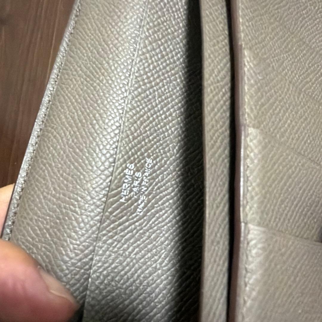 【美品】HERMES べアン スフレ グレー レザー 長財布 箱付き