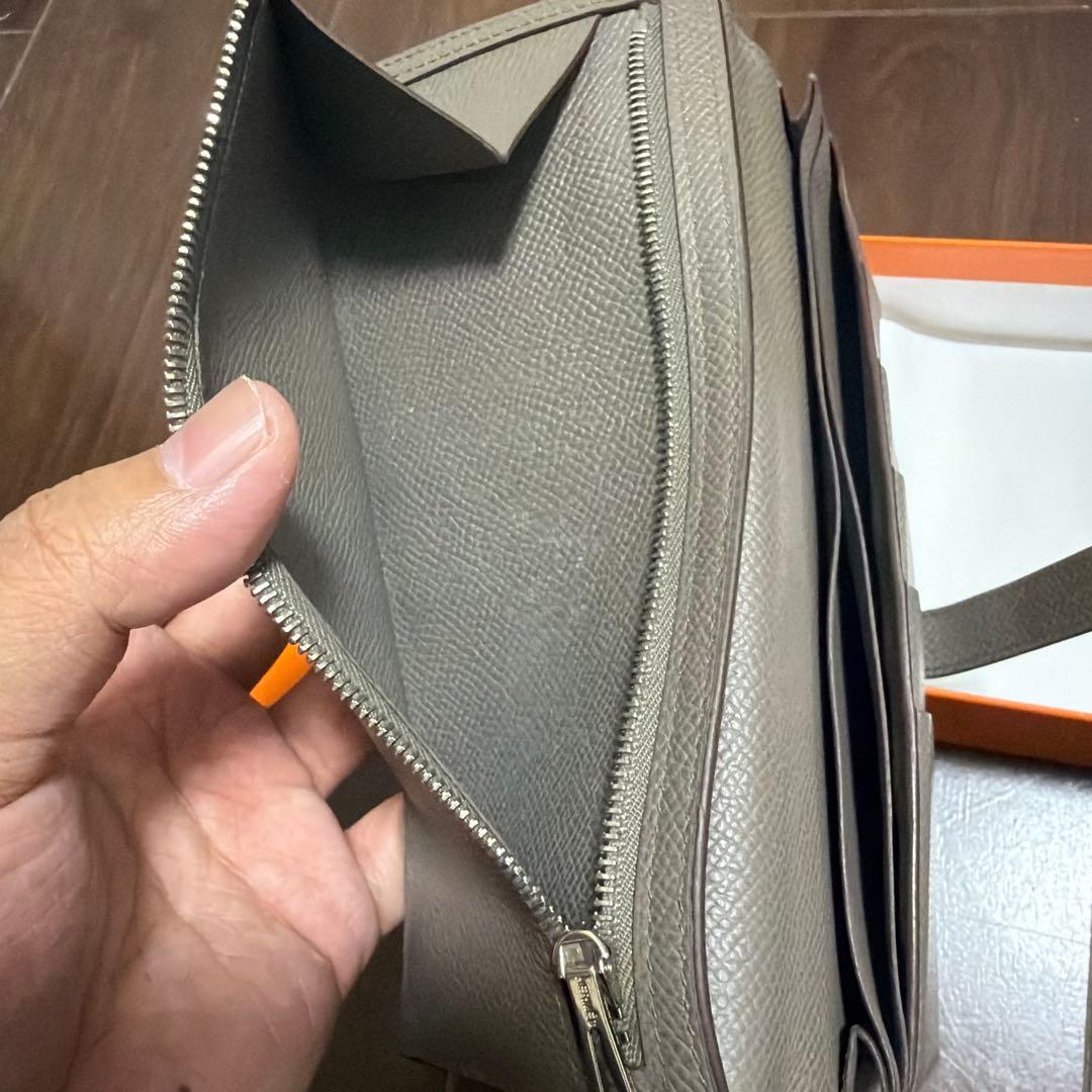 【美品】HERMES べアン スフレ グレー レザー 長財布 箱付き