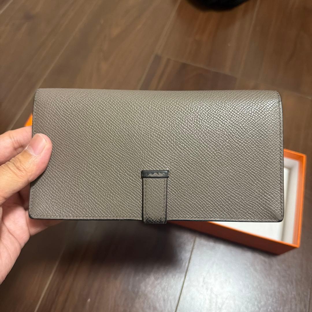 【美品】HERMES べアン スフレ グレー レザー 長財布 箱付き