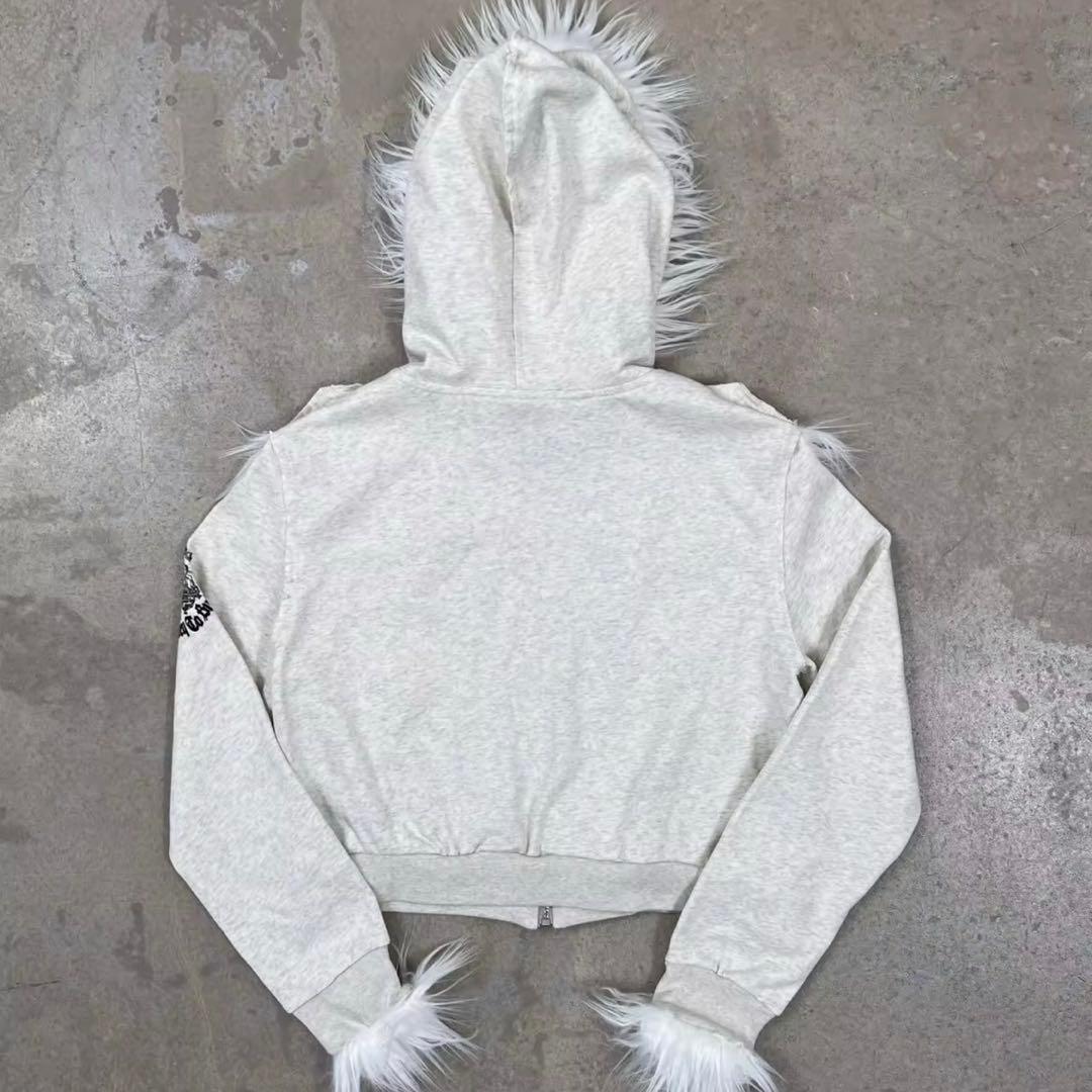 Y2K グランジ ファー パーカー ホワイト 00s サイバー パンク drip