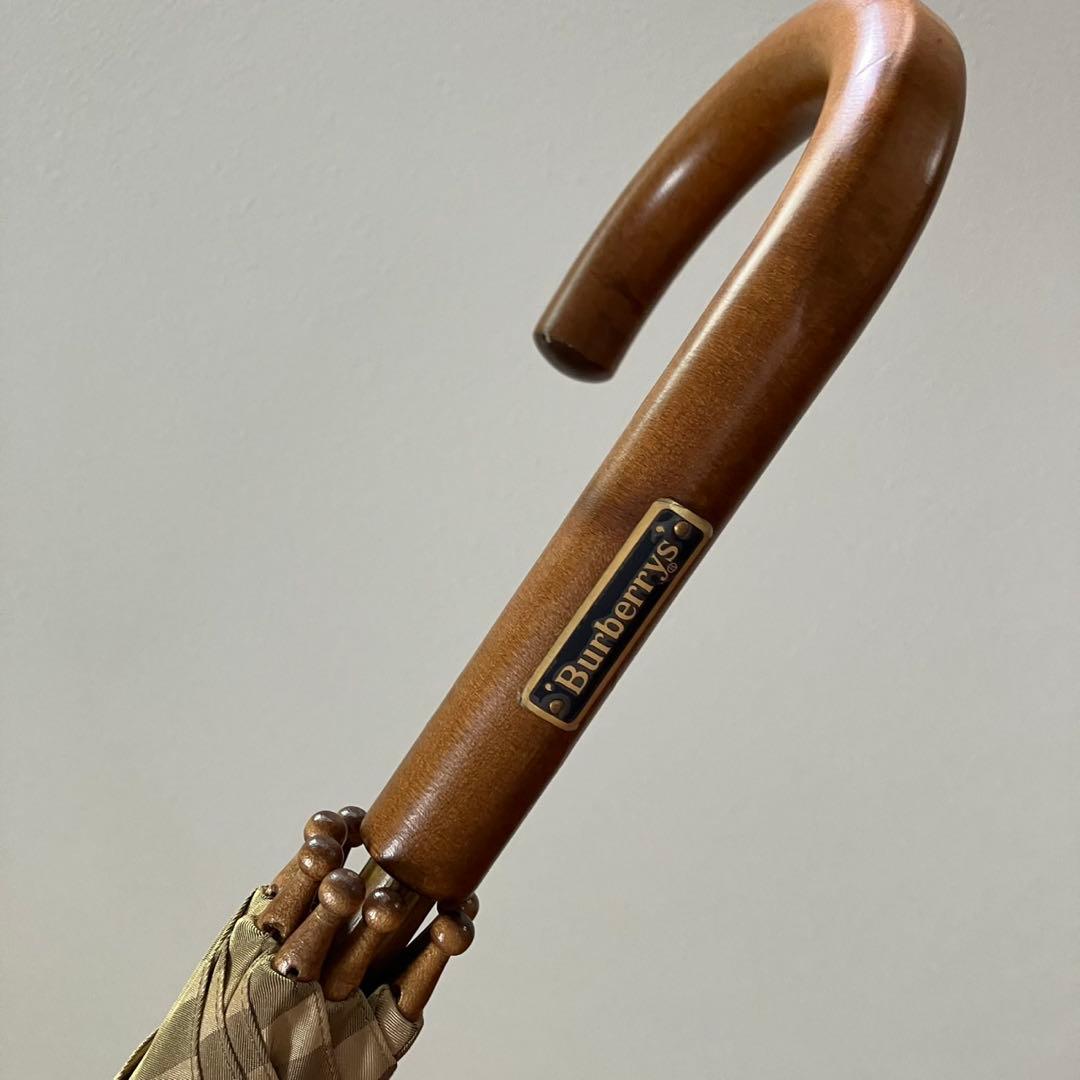 【美品】バーバリーズ 長傘 ノバチェック ロゴ 持ち手・取手木製 シュリンク付き