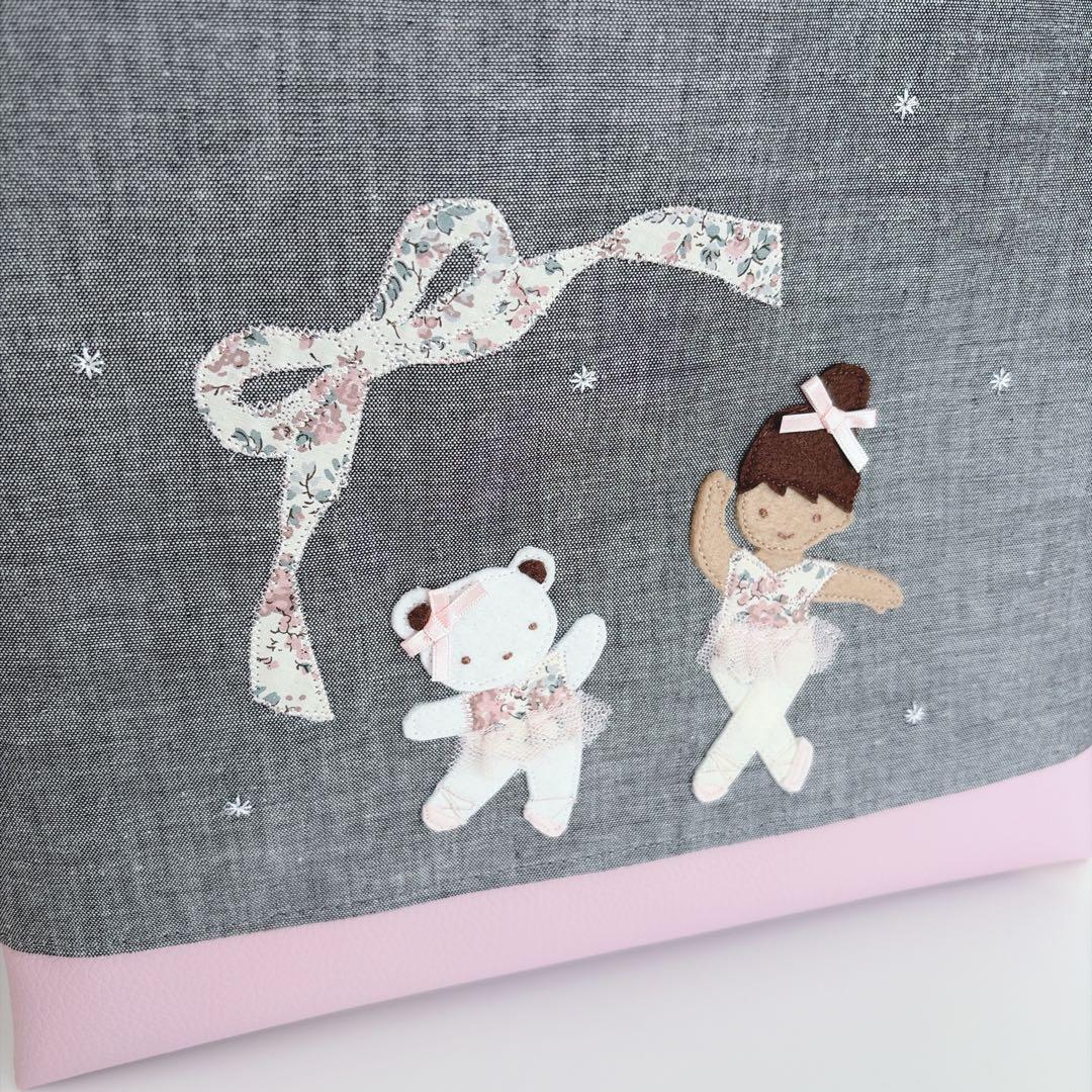 バレエ　くま　アップリケ　ミニトート　レッスンバッグ　スマホショルダー