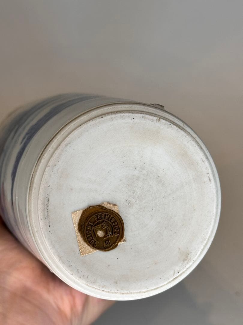 明代青花染付 人物文 花瓶 文物商店ラベル付 底部に封蝋あり 中国古陶磁 骨董品