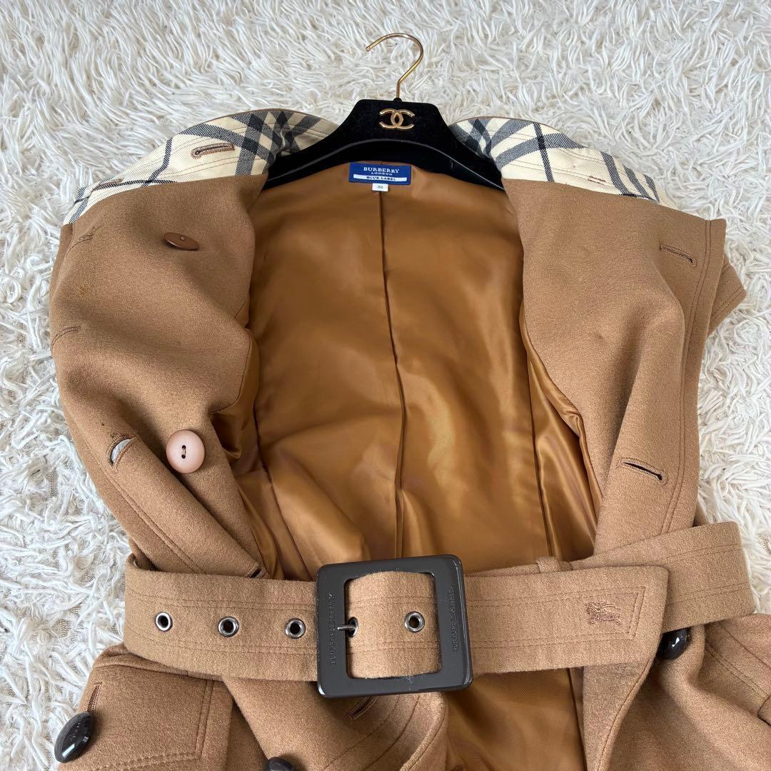 バーバリーブルーレーベル ウール ワンピース コート ノバチェック キャメル