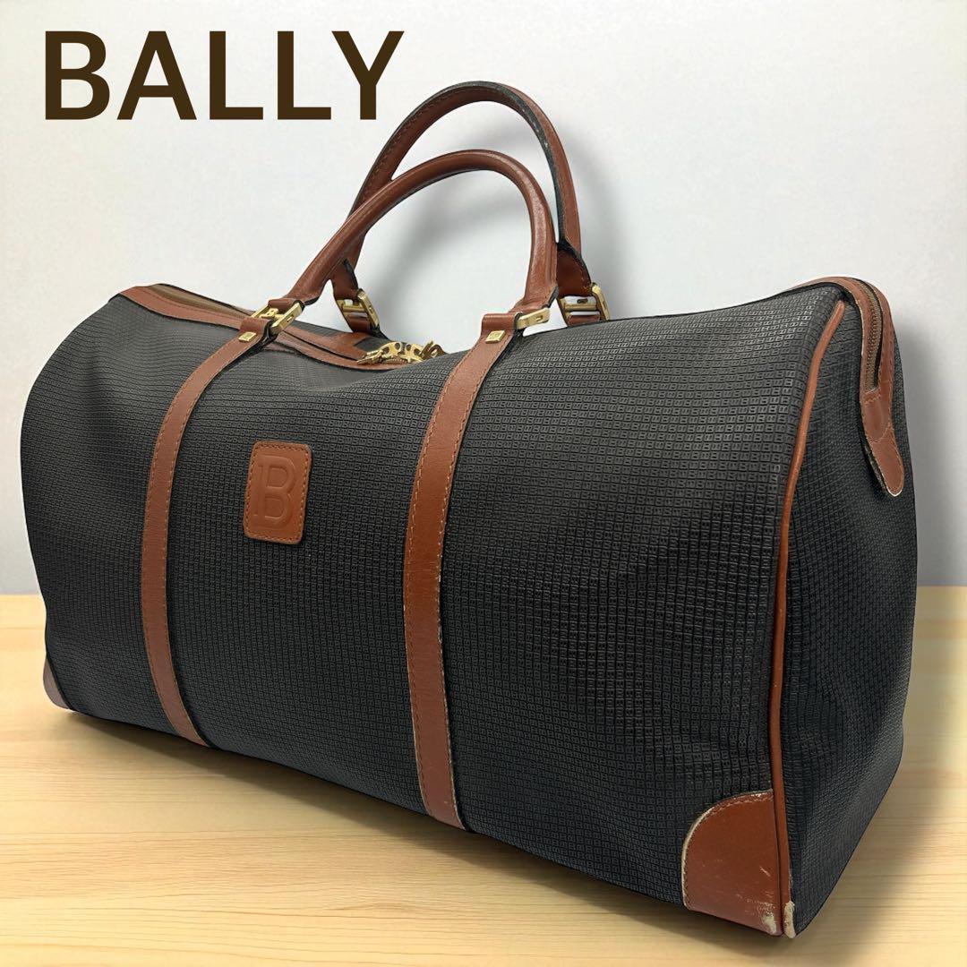 【美品】バリー ボストンバッグ 大容量 旅行カバン ビジネス 出張 黒×茶