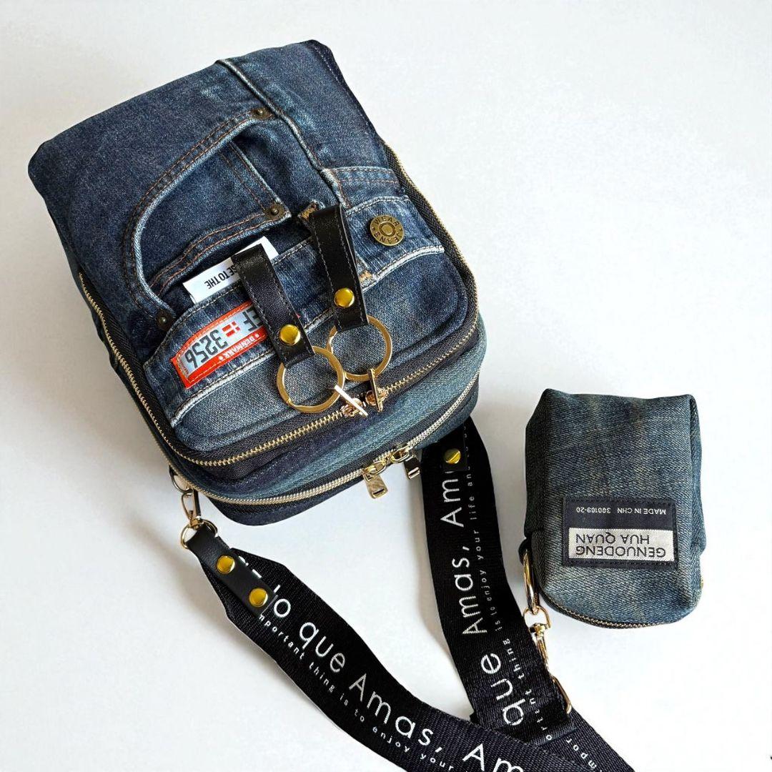 Wallet shoulder bag／ミニポーチ付／デニムリメイク