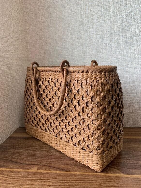 山葡萄　山葡萄籠バッグ　手作り　山葡萄かごバッグ　二重編み　内布あり