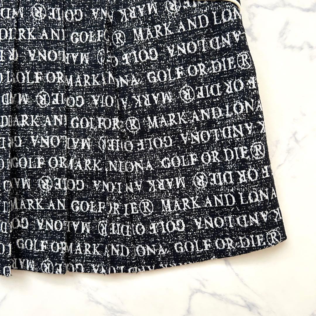 マークアンドロナ 近年モデル プリーツスカート インナー付き 総柄 レザーロゴ