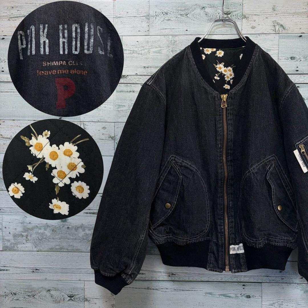 ☆希少☆ピンクハウス　MA-1中綿ジャケットブルゾン　バッグプリント　デニム