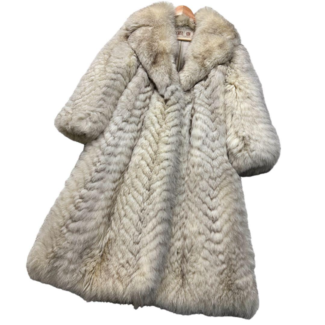 総丈112cm　エンバ　ブルーフォックス　ロング丈　リアルファーコート　L相当