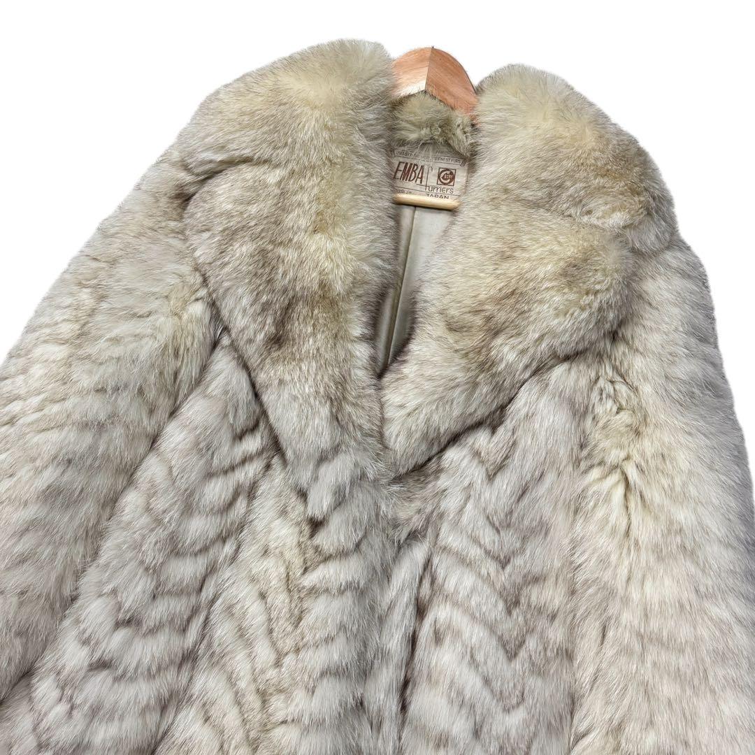 総丈112cm　エンバ　ブルーフォックス　ロング丈　リアルファーコート　L相当