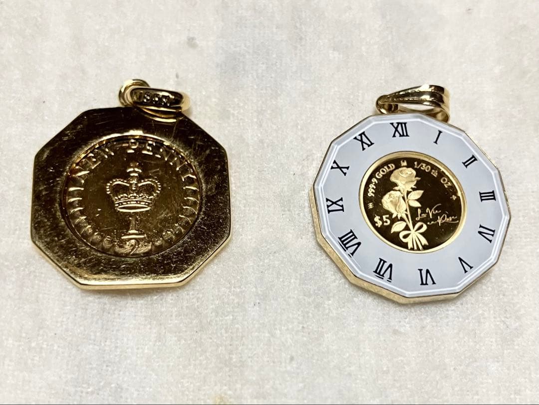 【期間限定価格】 K24ペンダントトップ バチカン枠K18 ゴールドトップ2個！