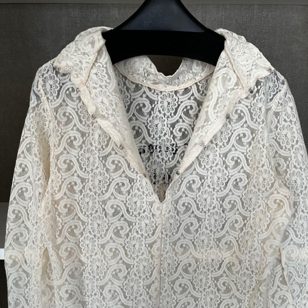 プランクプロジェクト　レースシアープリントカットソー　ホワイト　長袖　シースルー