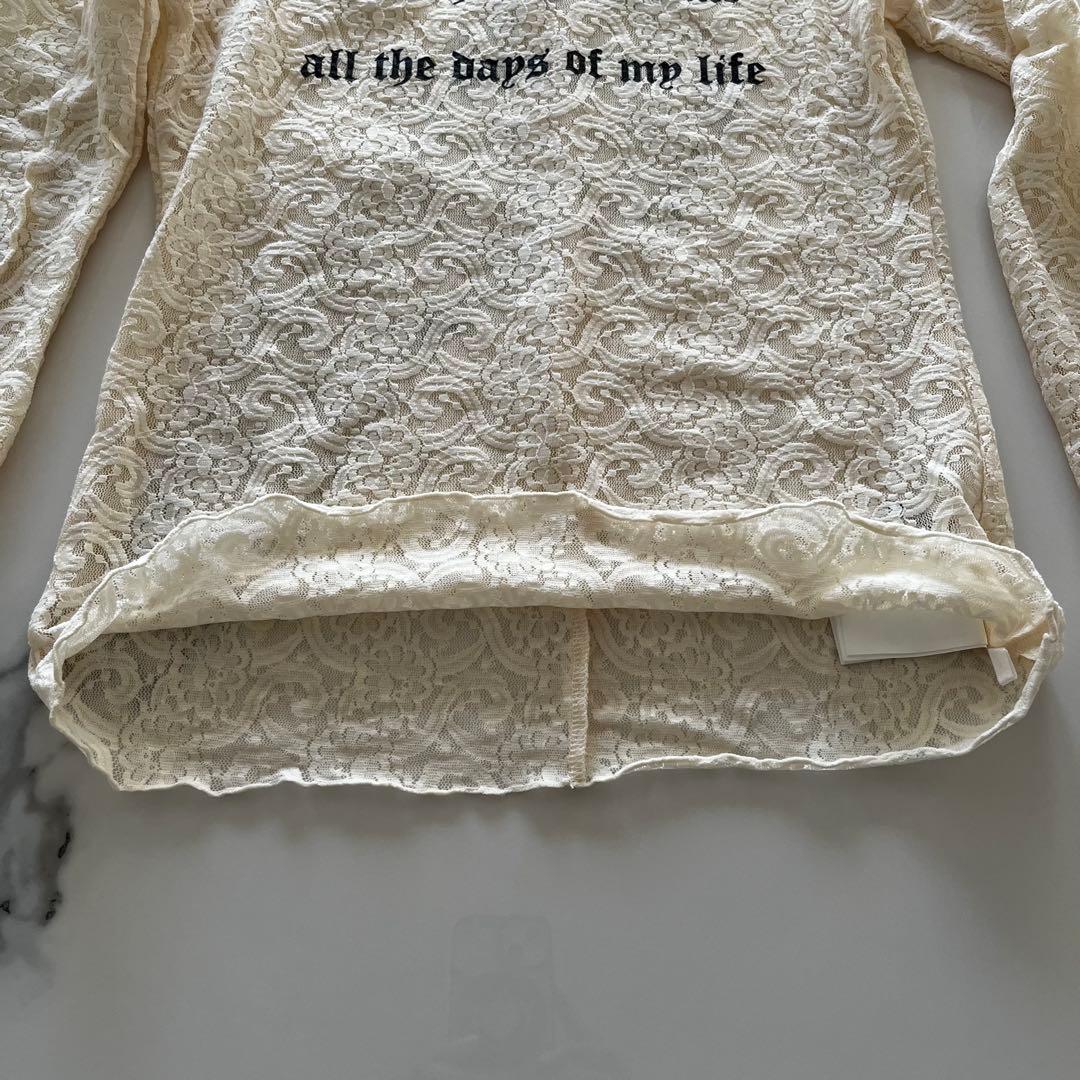 プランクプロジェクト　レースシアープリントカットソー　ホワイト　長袖　シースルー