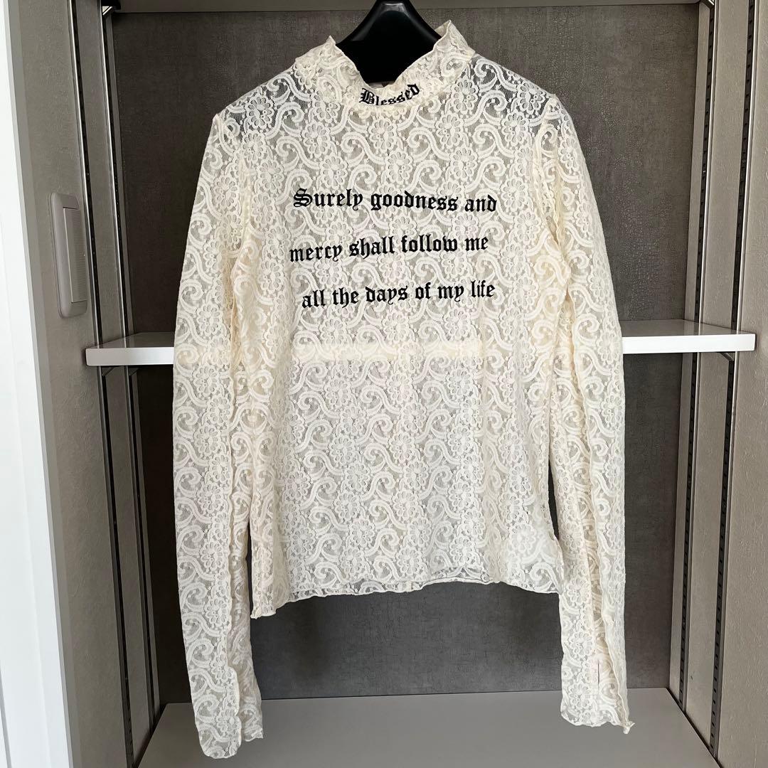 プランクプロジェクト　レースシアープリントカットソー　ホワイト　長袖　シースルー