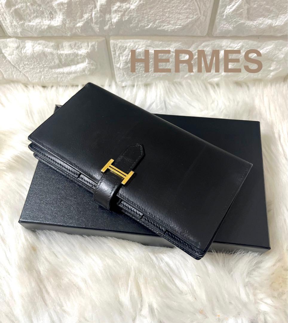 【美品】HERMESエルメス べアン スフレ 長財布 レザー ブラック 刻印有り