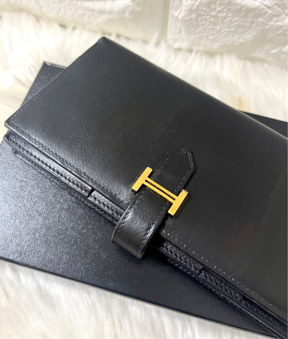 【美品】HERMESエルメス べアン スフレ 長財布 レザー ブラック 刻印有り