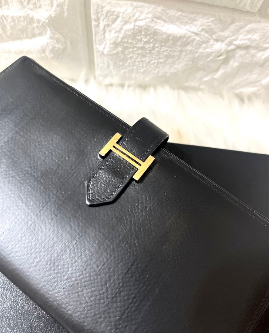 【美品】HERMESエルメス べアン スフレ 長財布 レザー ブラック 刻印有り