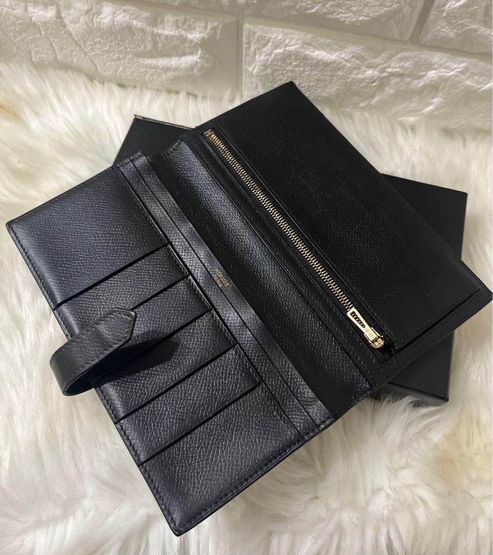 【美品】HERMESエルメス べアン スフレ 長財布 レザー ブラック 刻印有り