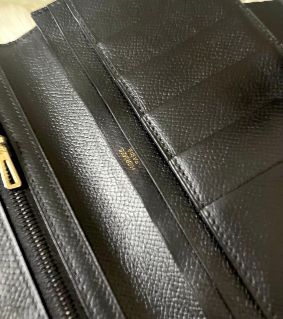 【美品】HERMESエルメス べアン スフレ 長財布 レザー ブラック 刻印有り